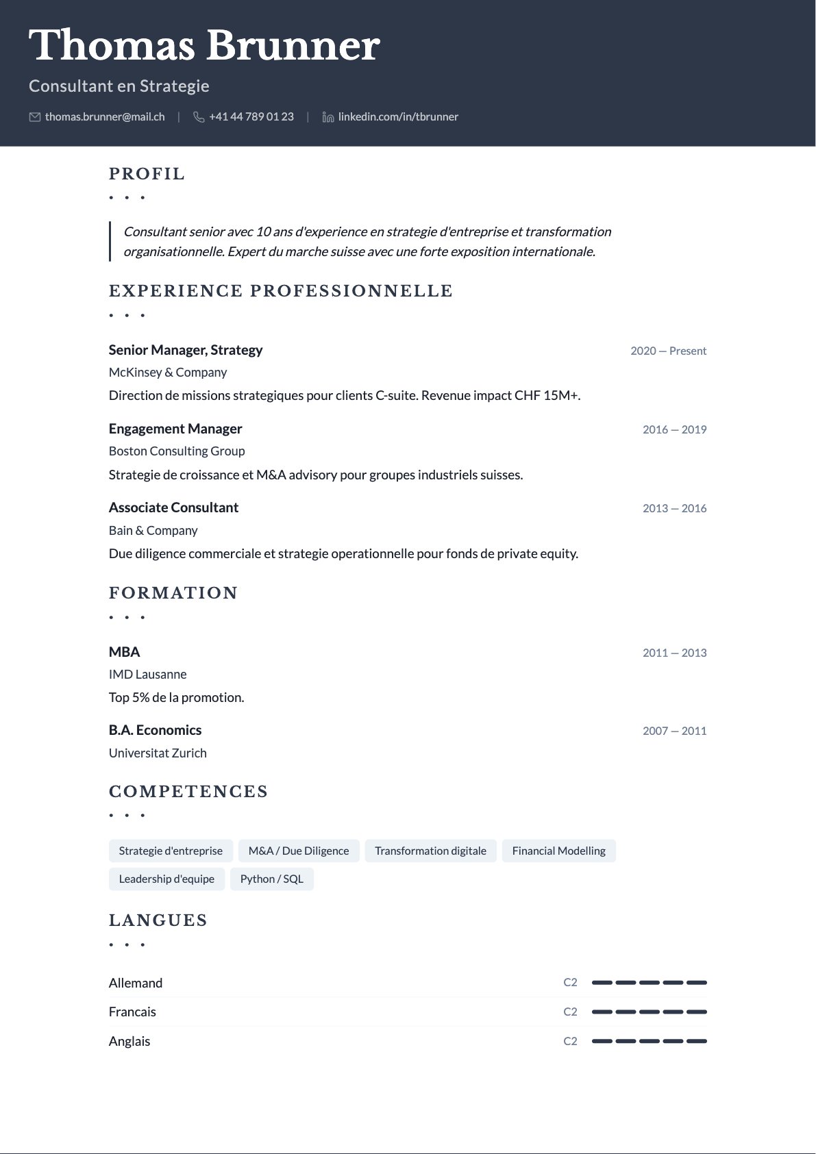 Elegance — modèle de CV ATS-optimisé
