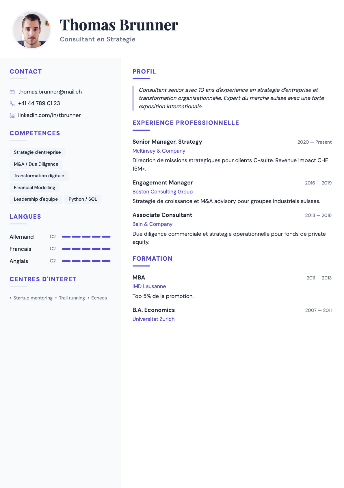 Moderne — modèle de CV ATS-optimisé